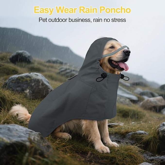 DENTRUN Dog Raincoat with Hood for Border Collie, Shiba Inu – Windproof & Reflective for Night Walks, Jogging, Backpacking – Adjustable Fit, XL