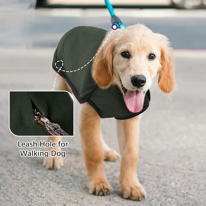 ROZKITCH Large Dog Shirts, Pet Windproof Warm Cold Weather Jacket Vest Cozy Jumpsuit Apparel Outfit Clothes for Walking Hiking Travel Sleep Green L