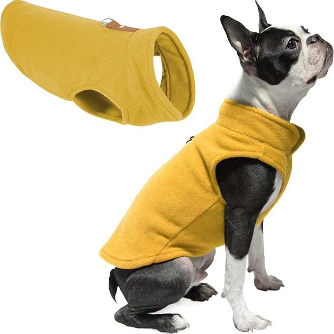 Gooby - Fleece Vest, Small Dog Pullover Fleece Jacket with Leash Ring, Honey Mustard, Medium