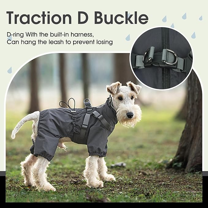 BRKURLEG Dog Raincoat with Harness for Small and Medium Dogs, Adjustable Waterproof Dog Rain Jacket, Reflective Rainproof Puppy 4 Legs Raincoat, Full Body Pet Rain Jacket, Dark Grey, XXXL