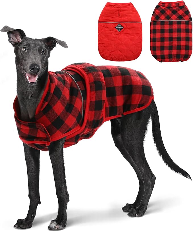 PAWZ Road Dog Winter Coat with 5 Layers Warm Material, Reversible Dog Clothes with 2 Sides, Dog Jacket Outdoor Water Repellent, (Red Plaid L)