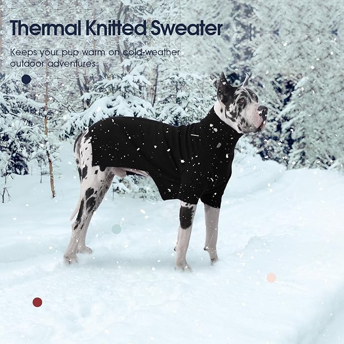 IECOii Extra Large Dog Sweater 4XL,Thermal Warm Dog Sweaters for Giant Breed Dogs,Turtleneck Knitted Knitwear for Pet Winter,Stretchy&Easy On Doggy Sweatshirt for Doberman,Great Dane(Black,XXXXL)
