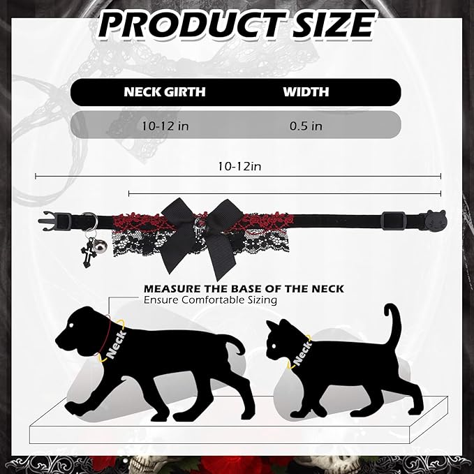 EXPAWLORER Cat Collar Breakaway,Adjustable Soft Velvet Cat Collar with Cross Accessory and Bell,Safety Quick Release Gothic Style Pet Collar for Cat,Kitten,Small Dog