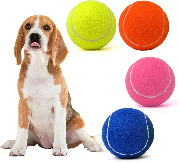 Tennis Ball Dog Toys 4 Pack - Giant 4-Inch Durable and Safe Fetch Tennis Ball for Dogs with Mesh Bag, Large Dog Tennis Balls Perfect for Indoor and Outdoor Interactive Play(Multicolor)
