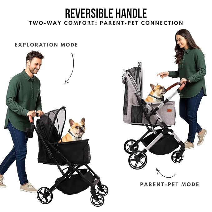 Pet Stroller for Small Medium Dogs Cats Up to 45 lbs, Travel Lite Collapsible, All Terrain 4 Wheels for Jogging, Running, Black