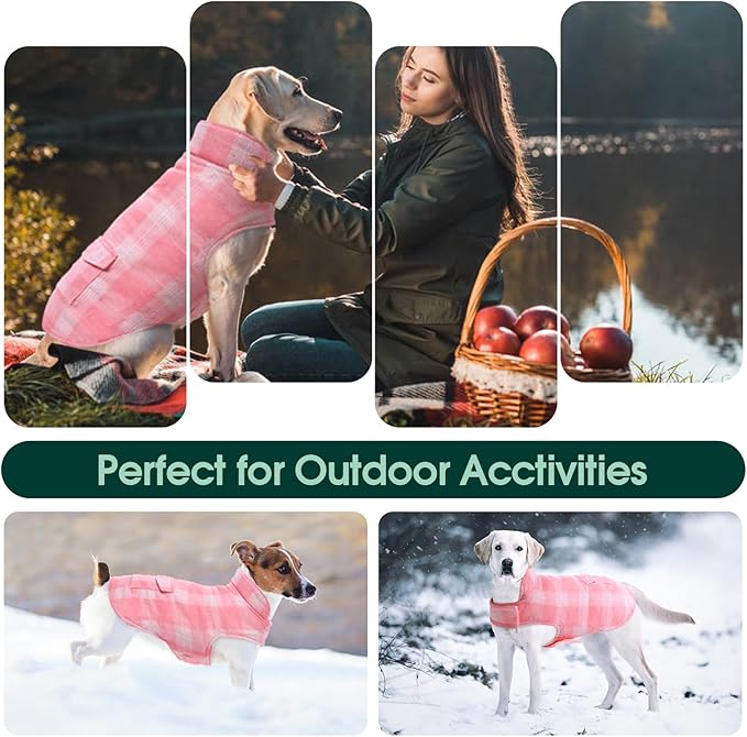 Kuoser Reversible Dog Jacket, Warm Winter Coat for Large Dogs, Warm Windproof Pet Cold Weather Clothes, Pink XXL