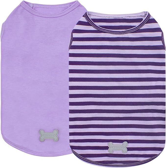 KYEESE 2Pack Dog Shirts for Small Dogs Striped T Shirt Soft Tee Cat Clothes Cotton Tank Top Lightweight Sleeveless Vest Dog Clothes, Small,Purple+Striped