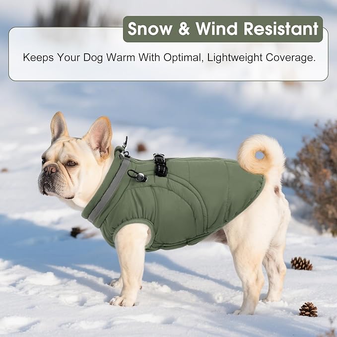 SAWMONG Dog Coat, Warm Dog Winter Coat, Waterproof Fleece Jacket, Cold Weather Dogs Jacket (3XL,Green)