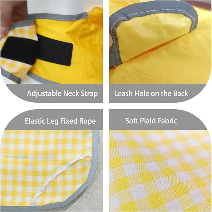 MAMORE Dog Raincoat Reversible,Waterproof Dog Rain Coat Hooded Slicker Poncho with Reflective Strip, Plaid Double Layer Rain Jacket for Small Medium Large Dogs (Yellow, X-Small)