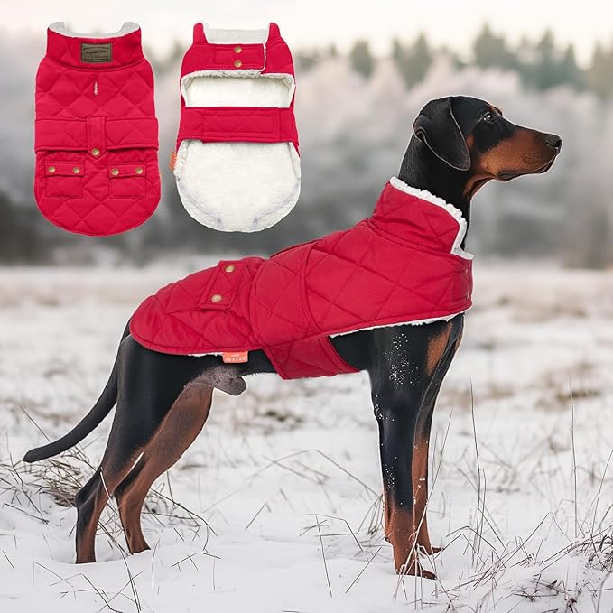 KYEESE Dog Coat Thick Dog Coats for Medium Dogs Soft Dogs Jacket with Pocket Windproof Pet Sweater Waterproof Pets Clothes for Cold Weather Warm Pet Winter Puffer Coat with Leash Hole