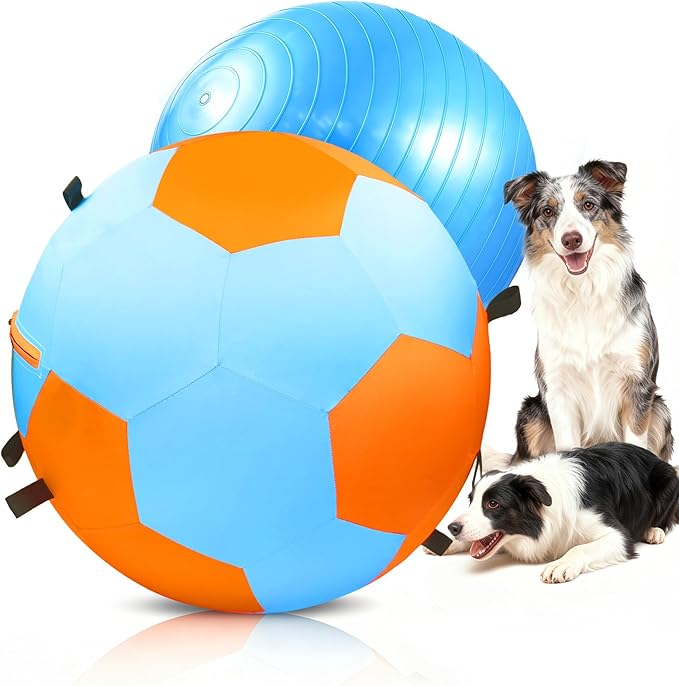 Herding Balls for Dogs, 25 inch Herding Ball for Australian Shepherd, Interactive Herding Ball for Exercise & Mental Stimulation, Outdoor Training Dog Toys with Strap, Blue&Orange