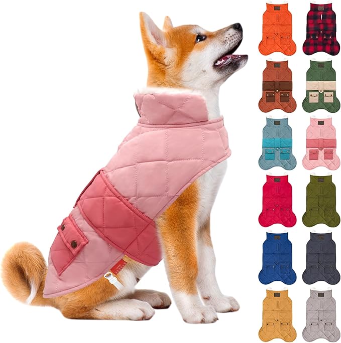 KYEESE Dog Coat Waterproof Dogs Jacket with Fleece Lined Thick Cat Clothes with Pocket Windproof Dog Coats for Small Dogs Warm Pet Winter Puffer Coat with Leash Hole Soft Pet Sweater for Cold Weather