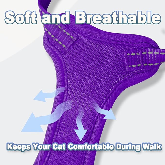 Cat Harness and Leash Set Escape Proof for Kitten Walking, Soft Adjustable Top Handle Vest Harnesses for Cats, Easy Control Breathable Reflective Small Medium Large, Purple, M