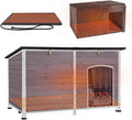 GUTINNEEN Extra Large Heated Dog House for Large Dogs, 6-Sided Insulated Outdoor Dog House with Thermostat Heating Pad, Metal Frame, Insulated Liner, Weatherproof Warm Shelter for Winter Use, Grey