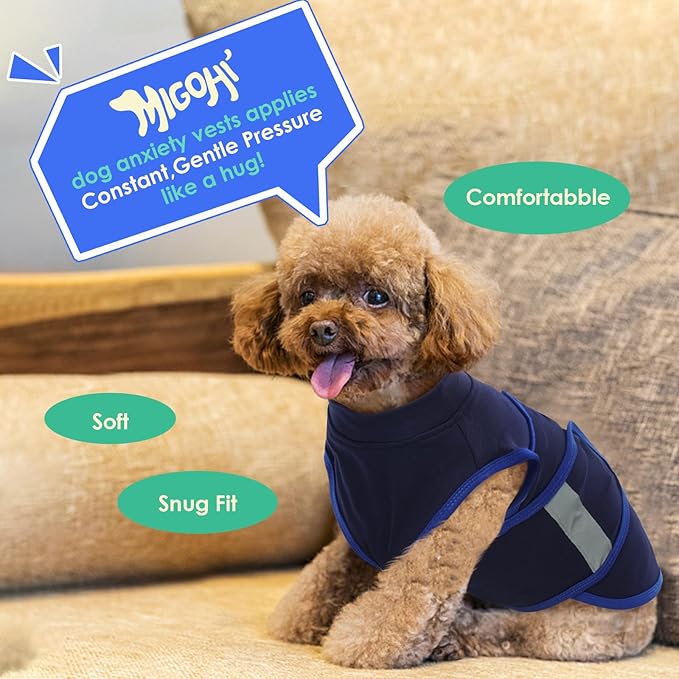 MIGOHI Dog Anxiety Relief Coat,Comfort Anxiety Vest for Dogs,Adjustable Anxiety Calming Wrap for Fireworks,Thunderstorms,Travel, Separation, Dog Anxiety Jacket for Small Dogs,L,NavyBlue