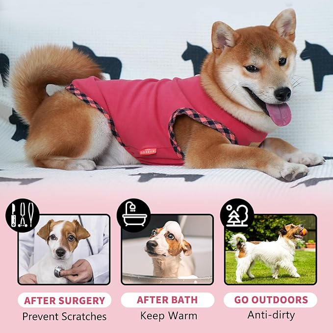 KYEESE 2Pack Dog Shirt Soft Dog T Shirt Fleece Pets Coats Lightweight Pets Sweatshirt Pullover Pet Shirt Vest Dogs Clothes Pet Sweater for Medium Dogs,Grey+Pink,XXL