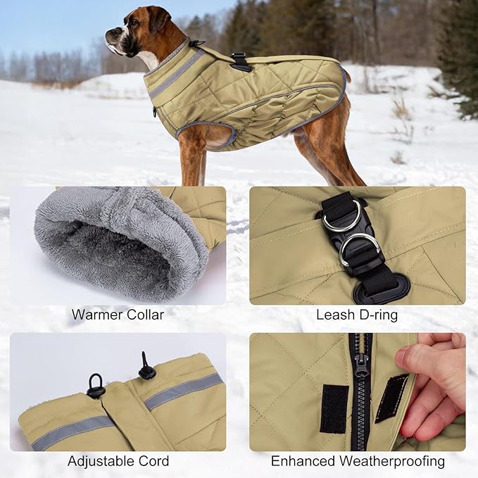 Dog Coat, Warm Dog Winter Coat for Small Dogs, Waterproof Jacket with Harness Built in, Reflective Turtleneck Cold Weather Coats with Zipper,Pet Fleece Vest Snow Jacket, Brown XS