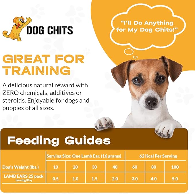 Dog Chits Lamb Ears for Dogs – 100% Natural Baked Lamb Ear Dog Treats – Grain-Free, High Protein, Lower Fat Training Chews – Dental Health & Joint Support – for Medium and Small Pups – 35 Pack