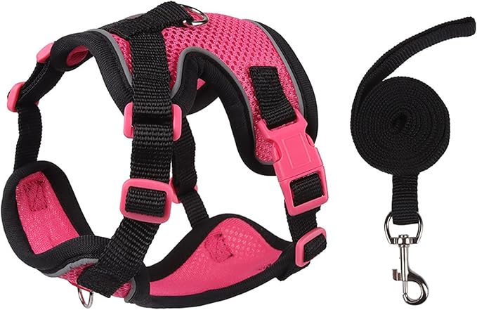 Cat Harness and Leash Set for Walking – Escape-Proof Reflective Vest for Cats and Small Dogs, Adjustable Soft Air Mesh with Pressure-Reducing Design, 4.92ft (Black & Rose, S)