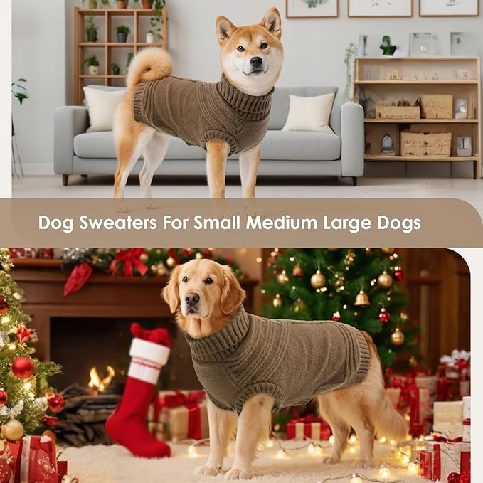 Dog Sweaters for Large Dogs Male Female Pet Knitwear Classic Puppy Warm Pullover Turtleneck Cold Weather Clothes for Labrador(Brown, 2XL)