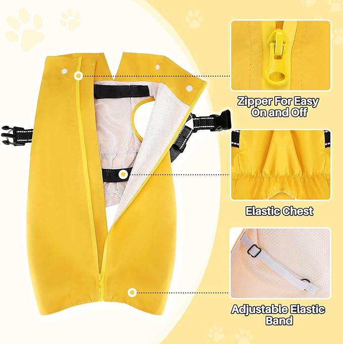 Lukovee Dog Raincoat - Waterproof Rain Jacket with Harness & Removable Hood, Reflective Double Layer Dog Rain Coat Poncho for Small Medium Large Dogs Puppy (L, Yellow)