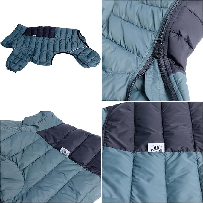 Lovelonglong Dog Coat - Warm Jacket, 4 Legs Covered Waterproof Windproof Reflective Dog Vest, Zippered Adjustable Outdoor Snow Jacket for Small to Large Dogs - ArmyGreen