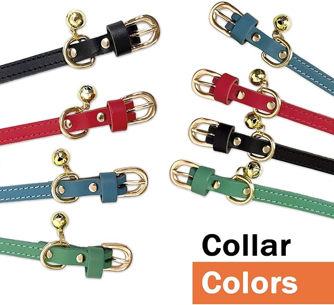 Guiding Star Leather Collar for Puppy, Cute Soft Thin Dogs Collars for Small Medium Dogs, Cat Collar with Bell (Green, XS, 9"-12")