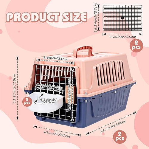 2 Set Pet Carrier for Small Dogs and Cat, Hard Shell Plastic Dog Crate with Bowl and Cooling Pad Fully Breathable Portable Kennel for Small Pet Travel Camp(Blue,18.9 x 12.6 x 11.8 Inch)