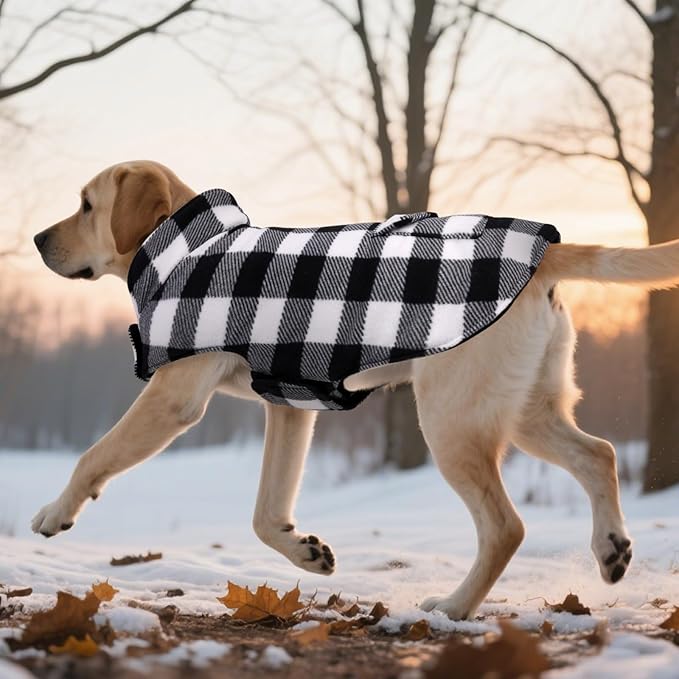 ASENKU Dog Winter Coat, Fleece Doggie Jacket Plaid Reversible Vest Waterproof Windproof Cold Weather Clothes for Small Medium Large Dogs (M, White)