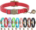 Cat Collar Breakaway, Personalized Leather Cat Collar with Bells - Adjustable Customized Collar with Name & Phone Number Tag for Girl Boy Cats - Quick Release Buckle for Cats & Kittens(Red)