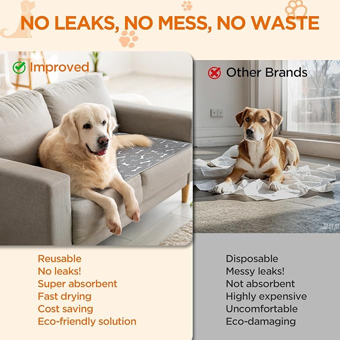 Washable Pee Pads for Dogs, Large 2 Pack 36”x48” Dog Pee Pads Washable, Waterproof Puppy Pads Mat Reusable Fast Absorbent Dog Potty Training Pads, Whelping Pads for Playpen Crate