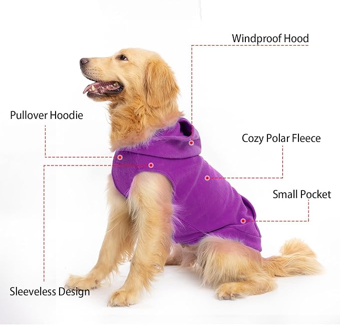 EXPAWLORER Dog Hoodie Fleece Sweater Vest, Hooded Dog Sweatshirt Fall Winter Pet Clothes with Leash Hole, Sleeveless Warm Cozy Puppy Clothing for Cat Small Medium Large Dogs Girl Boy, Purple XS