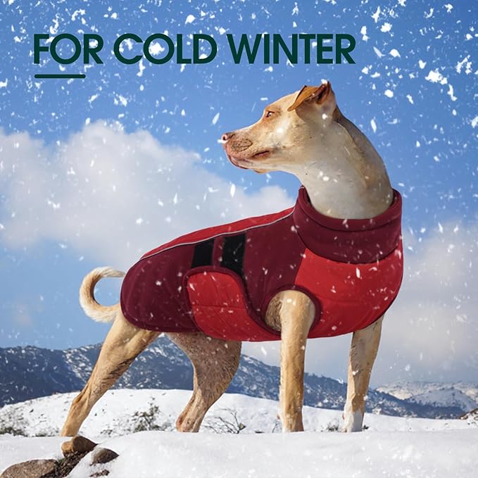 Kuoser Dog Jacket, Dog Coats for Large Dogs Winter Waterproof, Reflective Doggie Vest with Leash Hole, Cold Weather Coats Pet Snow Jacket for Labrador Beagle, Red XL