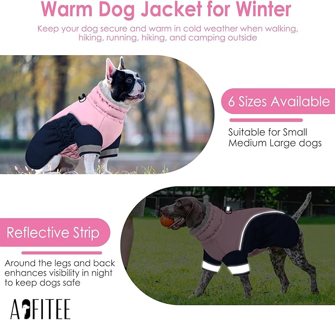 AOFITEE Dog Coat - Two Legged Medium Dog Winter Jacket - Zip Up Dogs Cold Weather Coat with Harness, Warm Pet Puffer Jackets Reflective Pet Snow Coats for Pug, Jack Russell, Boston Terrier, PinkNavy M