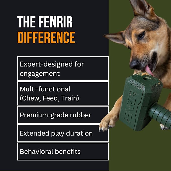 Fenrir Hammer Dog Chew Toy Strong Rubber Stuffable Enrichment Toy for Chewers (Yellow, Large)
