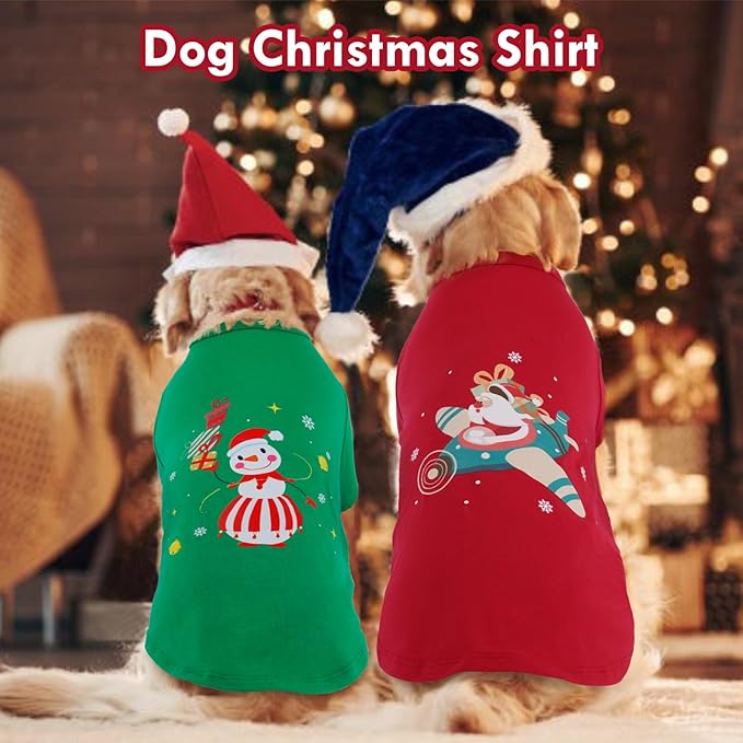 2 Pack Dog Shirt Christmas - Long Sleeve Soft Comfortable Tee, Fall Winter Cozy Undershirt for Sensitive Skin,Cold Weather Layer Under Coats Indoor Lounging, Outdoor Walking, Park Play