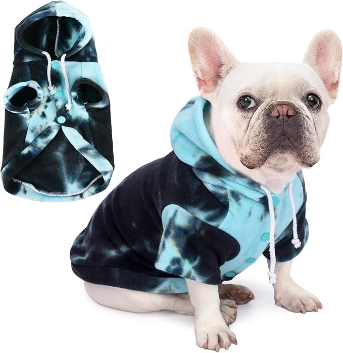 Dog Hoodie Tie Dye Dog Sweatshirt Chic Winter Clothes Ultra-Soft Warm Sweaters for Small Medium Dogs Fashion Pet Clothes for Dogs (Blue/Black/Grey, XS (Back: 9.05",Chest: 13.77", Neck: 12.59"))