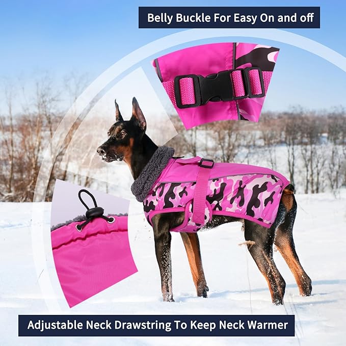 IECOii Extra Warm Dog Coat - Reflective Adjustable Jacket With Buckle Fleece Turtleneck for Cold Weather - Soft Winter Coat for Small Medium Extra Large Dogs