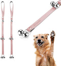 Leather Dog Doorbells for Door Knob/Potty Training/Go Outside, Length Adjustment Copper Dog Bell, Housetraining Hanging Bell, Pink Leather Silver Bells - 2 Pack