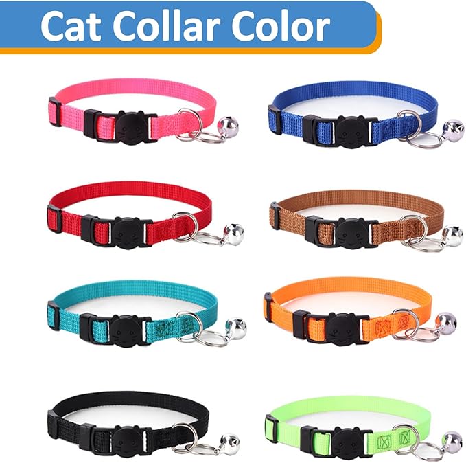 Personalized Cat Collars, Embroidered with Pet Name and Phone Number, Adjustable Nylon Breakaway Safety Release Buckle ID Collar,Custom Text with Bell for Cat or Kitten,Teal