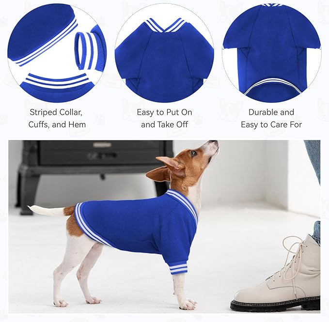 Dog Sweater Brushed Fleece Pet Clothes Baseball Jacket Soft Warm Pet Sweater Dog Sweaters for Small/Medium Dogs Boy Girl(Blue-S/M)