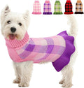 Dog Sweater Dress Plaid Knitwear for Small Medium Dogs Warm Puppy Pet Turtleneck Stretch Pullover Cute Fall Winter Vest Clothes with Leash Hole for Christmas (Purple, 2XS)