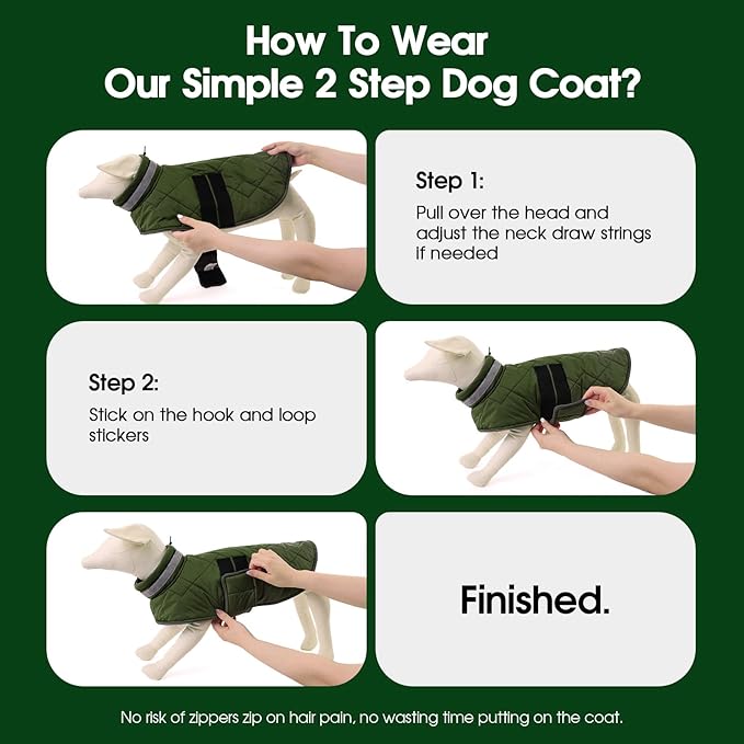 Dog Winter Coat Warm Padded Puppy Jacket Windproof Water Resistant Clothes for Small Medium Large Pets Christmas Sweater Outfit Vest(Green, XS)