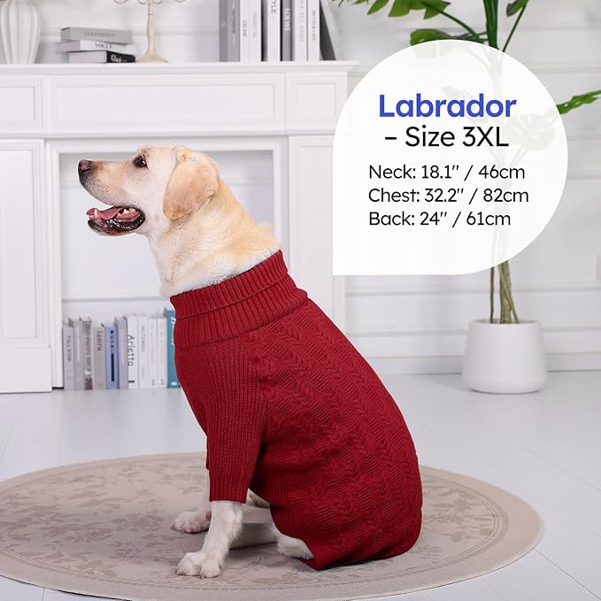 ASENKU XL Dog Sweater, Dogs Sweaters for Extra Large Dogs Girls Boys, Fall Winter Turtleneck Pullover Pet Christmas Sweatshirt,Red XL