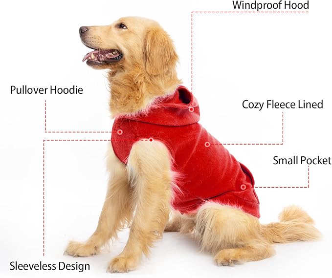 EXPAWLORER Dog Hoodie Fleece Sweater Vest, Hooded Dog Sweatshirt Fall Winter Pet Clothes with Leash Ring, Sleeveless Warm Cozy Puppy Clothing for Cat Small Medium Large Dogs Girl Boy, Red S