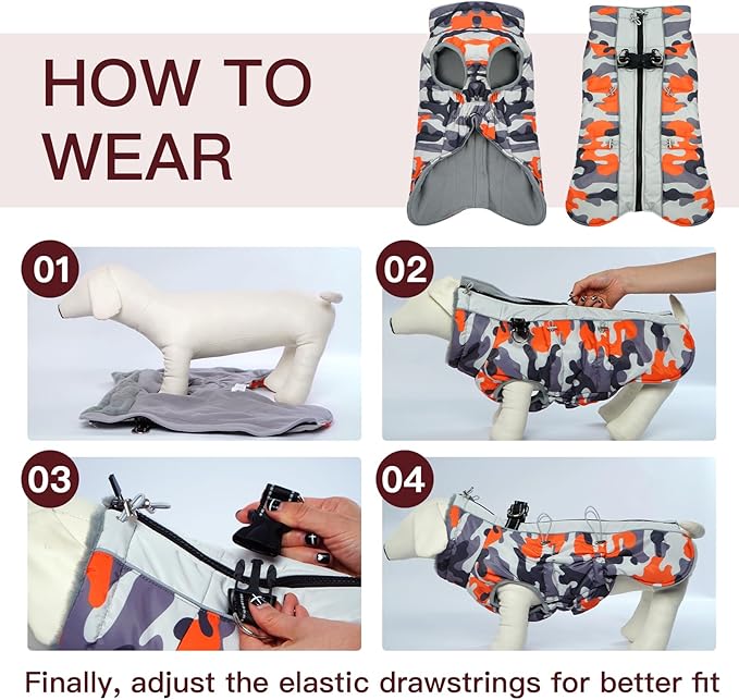 Dog Coat Winter Warm Dog Jackets for Large Dogs Reflective Snowsuit with Harness Fleece Dogs Snow Jacket Waterproof Pet Clothes for Cold Weather