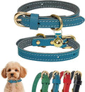 Guiding Star Leather Collar for Puppy, Cute Soft Thin Dogs Collars for Small Medium Dogs, Cat Collar with Bell (Blue, XS, 9"-12")