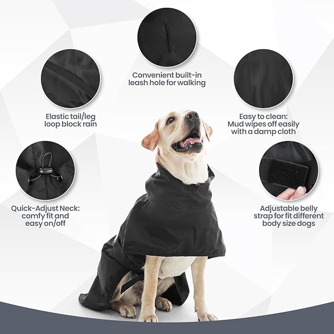 Nanaki Rain Jackets for Large Dogs with Leash Hole, Reflective Adjustable Pet Raincoat for Rainny Snow Foggy Days, Waterproof Windproof Dog Coat Jacket Vest Outdoor Hiking Walking Hunting Black 2XL