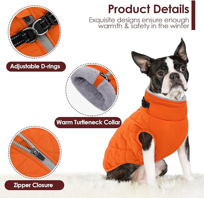 AOFITEE Large Dog Winter Jacket, Waterproof Dog Coat with Back Zipper, Reflective Puffer Coat Pet Snowsuit, Warm Winter Snowsuit for Large Dogs, Snow Jacket for French Bulldog