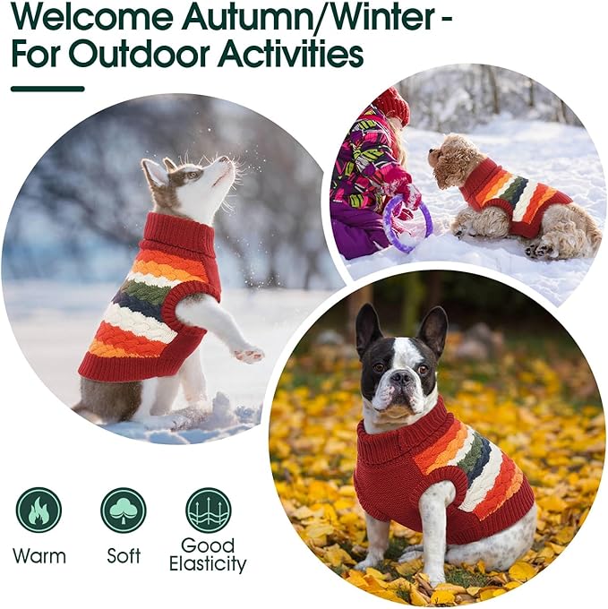 Kuoser Dog Sweater, XS Dog Sweater Pet Cable Knitted Pullover Warm Clothes, Puppy Turtleneck Classic Knitwear Soft Thickening Christmas Outfit, Cold Weather Thermal Wear for Small Dogs, Red XS